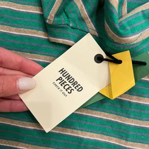 NWT Hundred Pieces Oversize Organic Cotton Striped T-shirt | Green - Picture 3 of 7